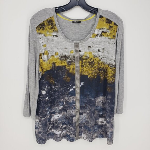 Gerry Weber Abstract Geometric Print Top  Womens Scoop Neck Gray Yellow - Picture 1 of 6